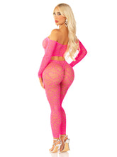 Pink Heart Net Off Shoulder Crop Top and Footless Tights Set Lingerie Sets